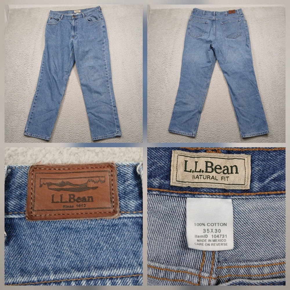 L.L. Bean Men's Jeans 35x30 Natural Fit Light Wash 100% Cotton Denim
